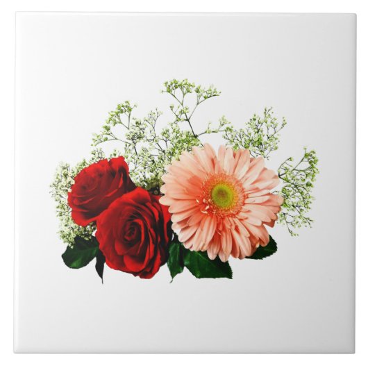 Gerbera Daisy und zwei Rose Fliese (Vorderseite)