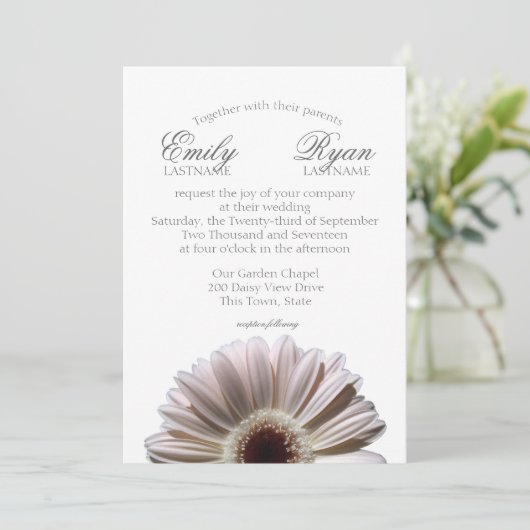 Gerbera Daisy White Blush Einladung (Stehend Vorderseite)