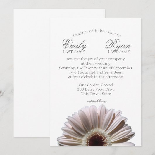 Gerbera Daisy White Blush Einladung (Vorne/Hinten)