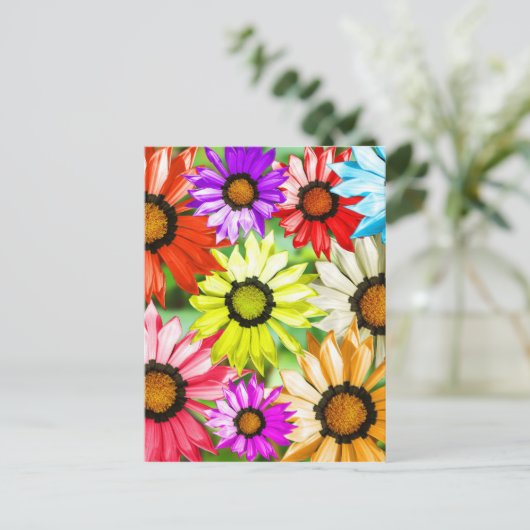 Gerbera farbenfrohe Blume Postkarte (Stehend Vorderseite)
