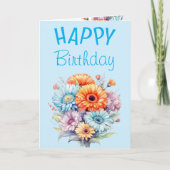Gerbera flowers happy birthday blank blue karte (Vorderseite)