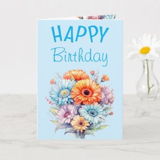 Gerbera flowers happy birthday blank blue karte