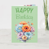 Gerbera flowers happy birthday blank green karte (Vorderseite)