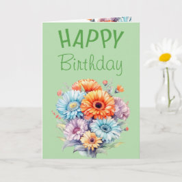 Gerbera flowers happy birthday blank green karte