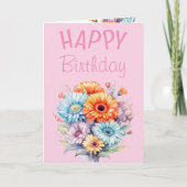 Gerbera flowers happy birthday blank pink karte (Vorderseite)