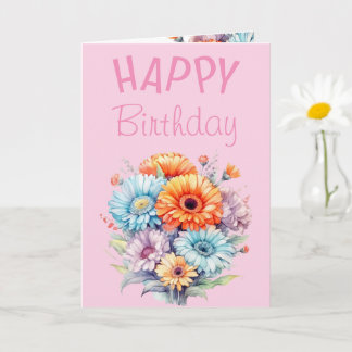 Gerbera flowers happy birthday blank pink karte