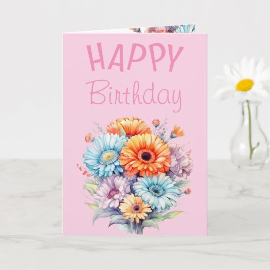 Gerbera flowers happy birthday blank pink karte (Kleine Pflanze)