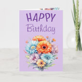 Gerbera flowers happy birthday blank purple karte (Vorderseite)