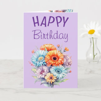 Gerbera flowers happy birthday blank purple karte