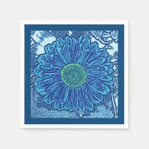 Gerbera-Gänseblümchen-Block-Druck, Cerulean u. Serviette