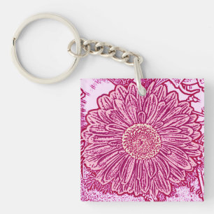 Gerbera-Gänseblümchen-Block-Druck - Schatten des Schlüsselanhänger