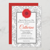 Gerbera-Gänseblümchen Demask Grau-Brautparty Einladung (Vorne/Hinten)