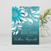 Gerbera-Gänseblümchen-Rolle-Brautparty aquamarin Einladung (Stehend Vorderseite)