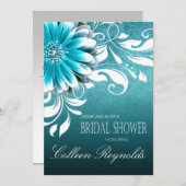 Gerbera-Gänseblümchen-Rolle-Brautparty aquamarin Einladung (Vorne/Hinten)