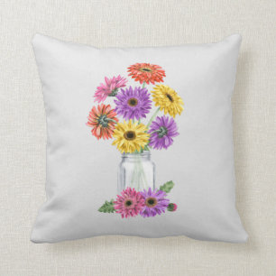 Gerbera Gerber-Gänseblümchen-Aquarell-Mason-Glas Kissen