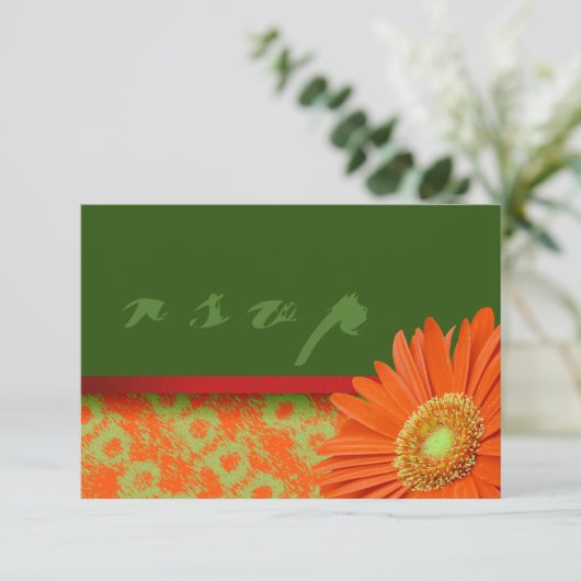 Gerbera Orange Green Script RSVP Cards (Stehend Vorderseite)