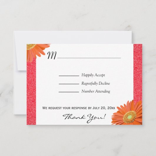 Gerbera Orange Green Script RSVP Cards (Rückseite)