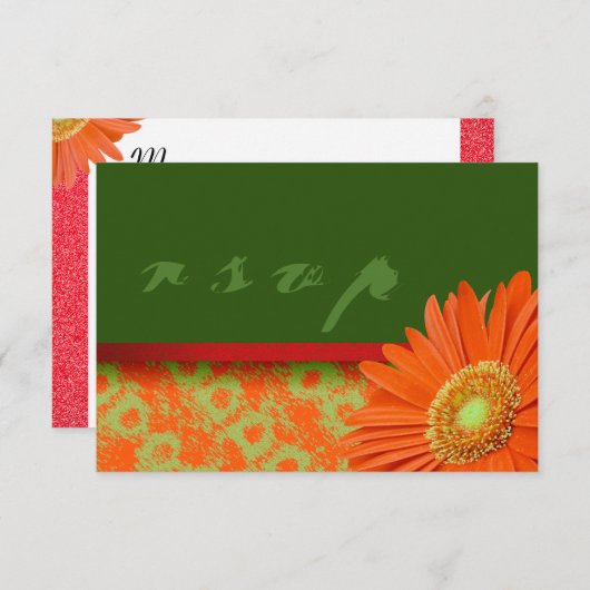 Gerbera Orange Green Script RSVP Cards (Vorne/Hinten)