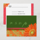 Gerbera Orange Green Script RSVP Cards Karte (Vorne/Hinten)