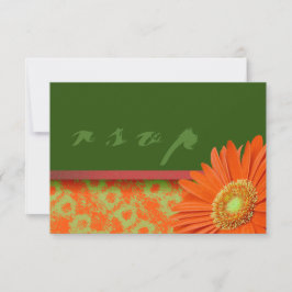 Gerbera Orange Green Script RSVP Cards Karte