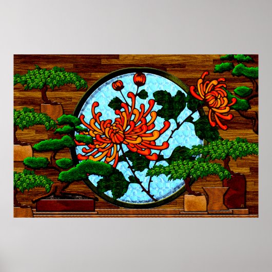 Gerbera und Bonsai Trees (Semi-Gloss-Poster) Poster (Vorne)