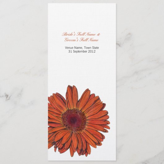 Gerbera Wedding Menu Menükarte (Rückseite)