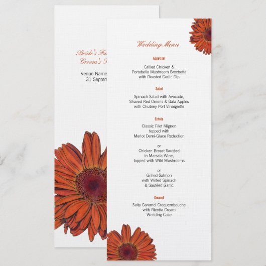 Gerbera Wedding Menu Menükarte (Vorne/Hinten)