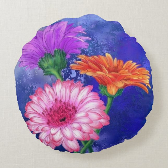 Gerberas Round Pillow Schöne Blume Rundes Kissen (Rückseite)