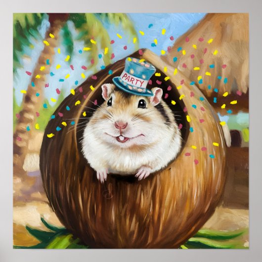 Gerbil im Kokoshaus mit Party Poster (Vorne)