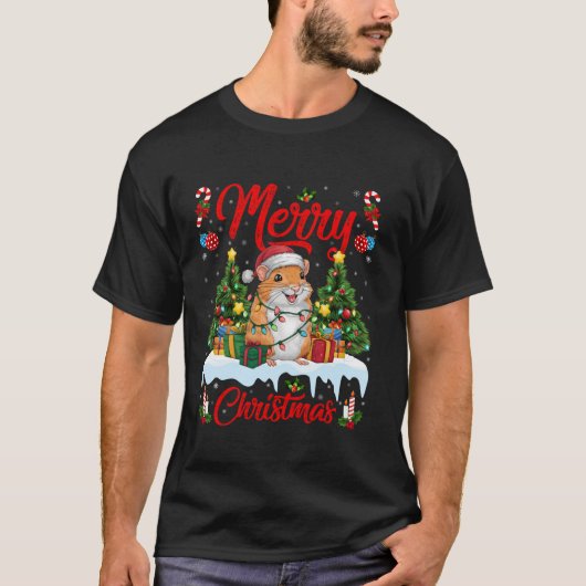 Gerbil Xmas Tree Lighting Weihnachtsmannmütze Gerb T-Shirt (Vorderseite)
