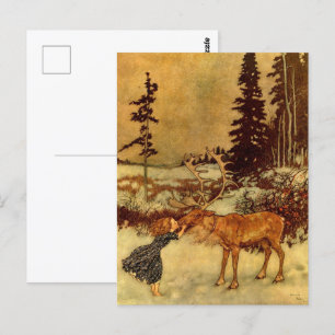Gerda und Reindeer von Dulac Vintag Postkarte