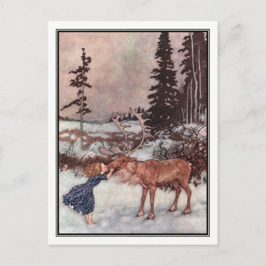 Gerda und Reindeer von Edmund Dulac Postkarte (Vorderseite)