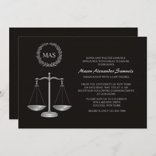 Gerechtigkeitskala-u. Wreath-juristische Einladung (Vorne/Hinten)