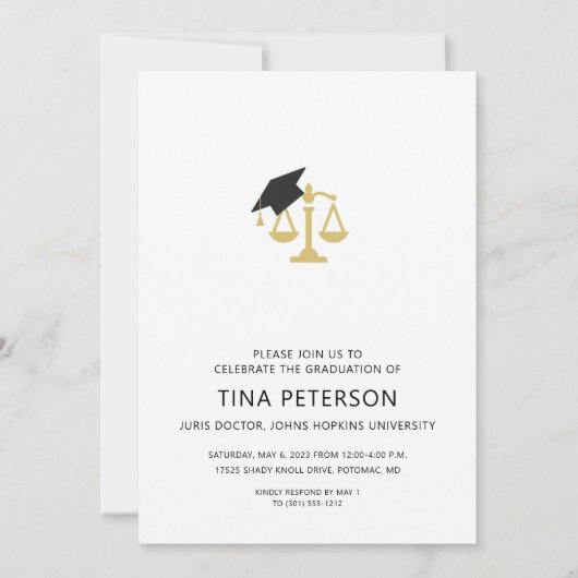 Gerechtigkeitsklauseln mit dem Abschluss der Obers Einladung (Vorderseite)