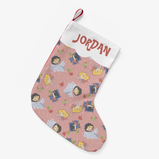 Gerechtigkeitsliga Chibi Holiday Present Pattern Kleiner Weihnachtsstrumpf (Vorderansicht (hängend))