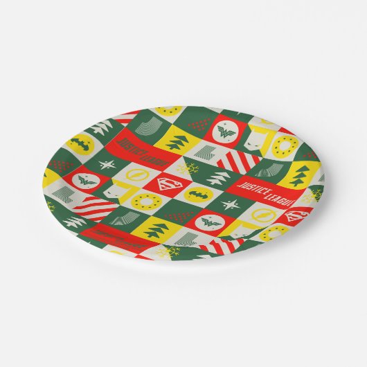 Gerechtigkeitsliga Holiday Grid Pattern Pappteller (Schrägansicht)