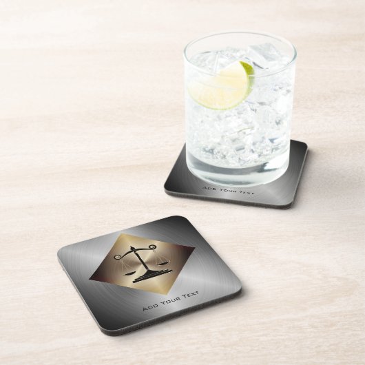 Gerechtigkeitsskala in Imitaten Gold & Silber Meta Getränkeuntersetzer (Rechte Seite)