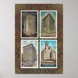 GERECYCELT ART: 1920S USA ARCHITEKTUR 4 POSTCARDS POSTER