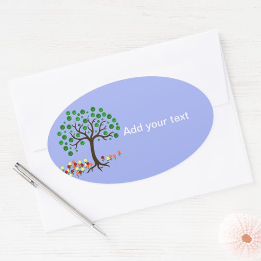 Gerecycelt Baum und Blume Ovaler Aufkleber (Umschlag)