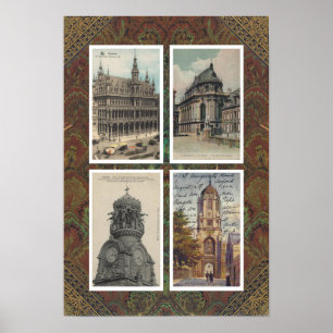 GERECYCELT KUNST: EURO-ARCHITEKTUR 4 POSTCARDS DER POSTER