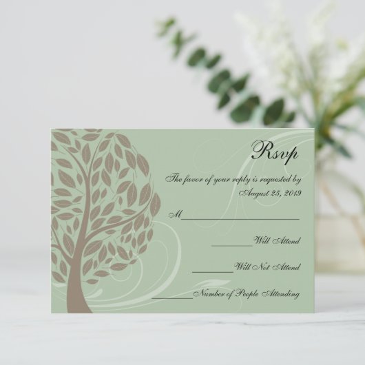 Gerecycelt Sage Green/Brown Stylized Öko Tree UAWG RSVP Karte (Stehend Vorderseite)