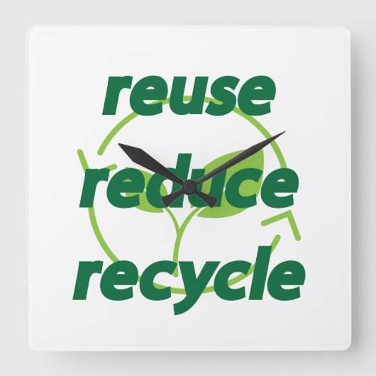 Gerecycelt Wiederverwendung reduzieren Quadratische Wanduhr (Vorderseite)