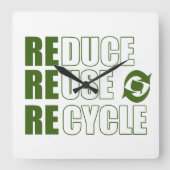 Gerecycelt Wiederverwendung reduzieren Quadratische Wanduhr (Vorderseite)