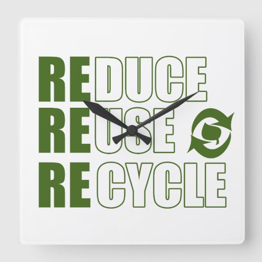Gerecycelt Wiederverwendung reduzieren Quadratische Wanduhr (Vorderseite)