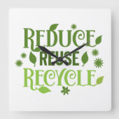 Gerecycelt Wiederverwendung reduzieren Quadratische Wanduhr (Vorderseite)