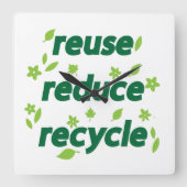 Gerecycelt Wiederverwendung reduzieren Quadratische Wanduhr (Vorderseite)