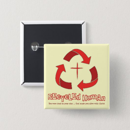 Gerecycelter menschlicher christlicher Knopf Button (Vorne & Hinten)