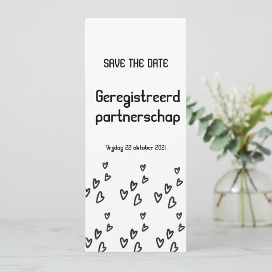 Geregistreerd partnerschap kaart tekst save the date (Stehend Vorderseite)