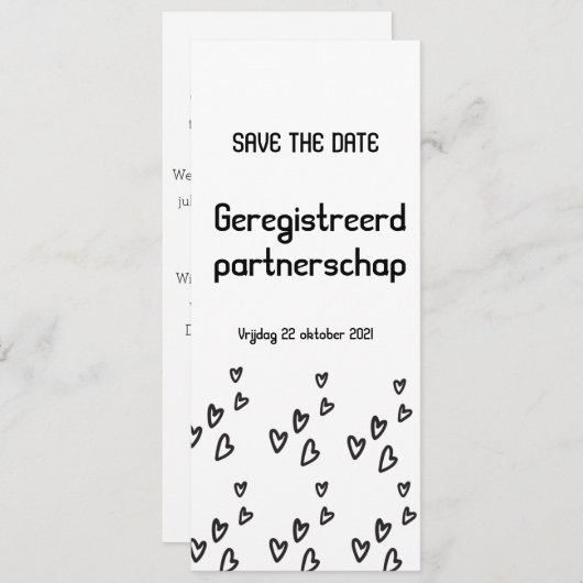 Geregistreerd partnerschap kaart tekst save the date (Vorne/Hinten)