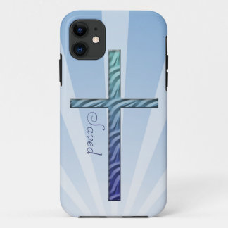 Gerettet-Blau Gewelltes Kreuz-Religionsübergreifen iPhone 11 Hülle